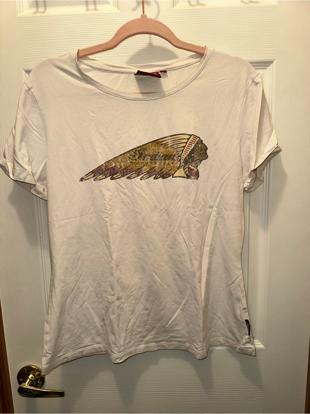 White Short-Sleeve Graphic Tee with Feathered Head Motif